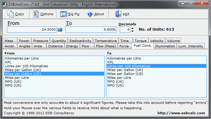 Screenshot for ESBUnitConv - Freeware Unit Conversion 7.3