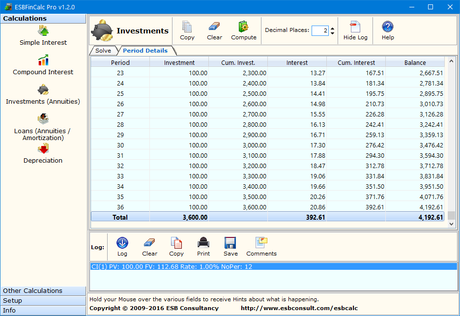 Screenshot of ESBFinCalc Pro