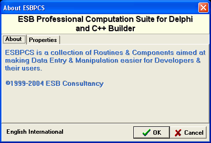 About Dialog for ESBPCS Components