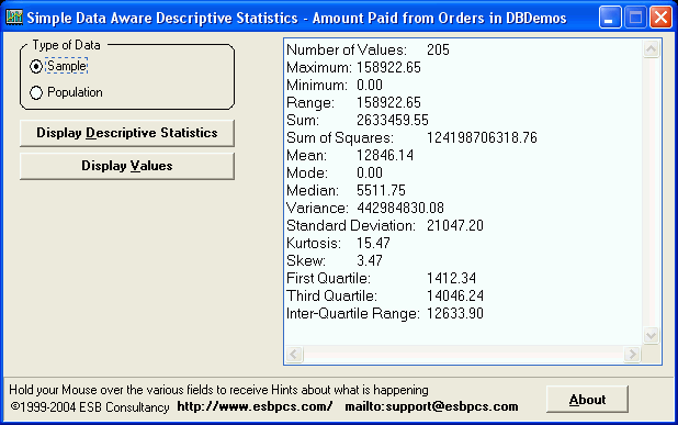 Example of Data Aware Descriptive Stats being used