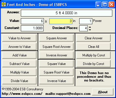 Demo of computations using Feet and Inches